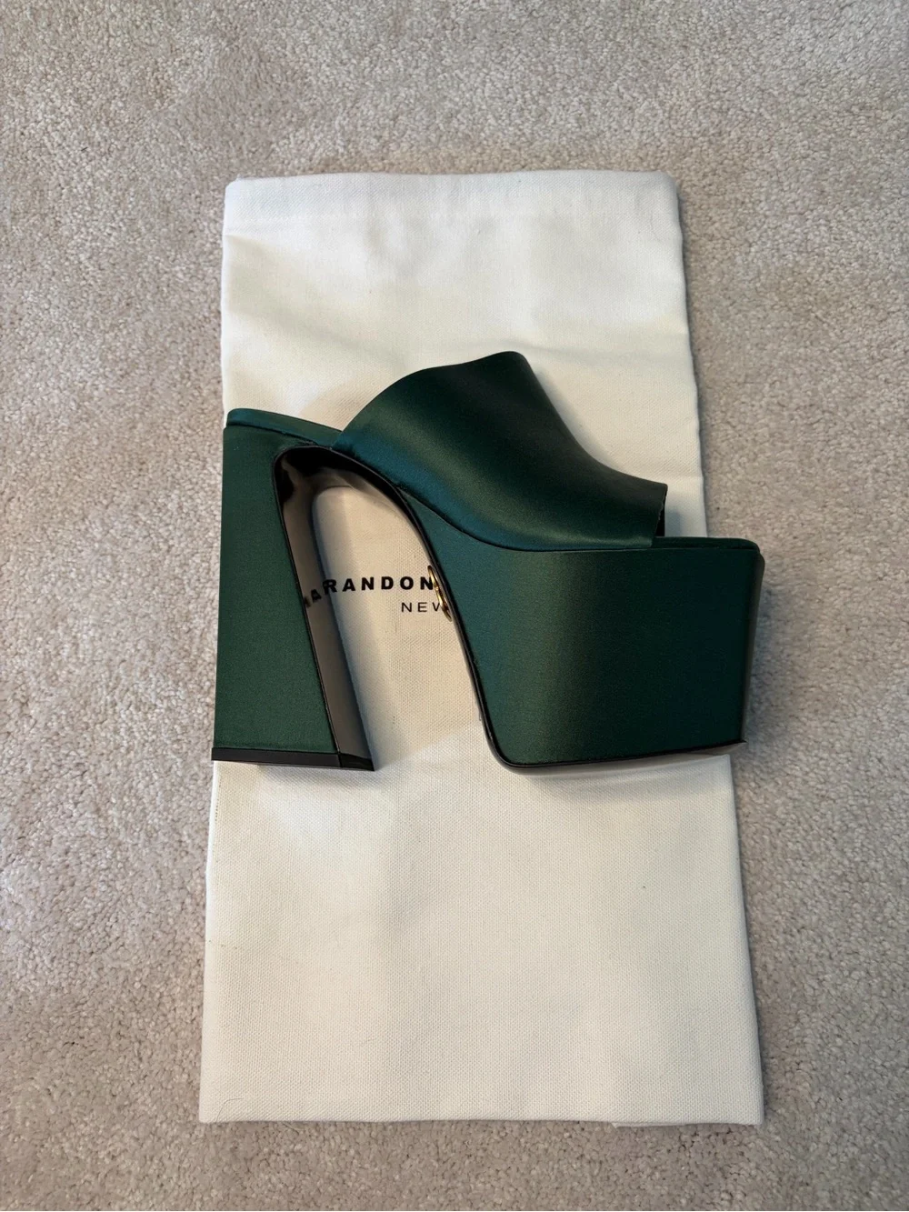 Brandon Blackwood Harlo Mule Platform Heels | NIB | Forest Green | Size 9